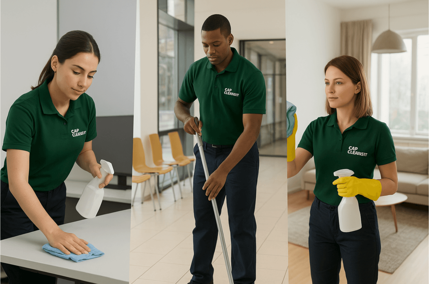 Team performing cleaning tasks